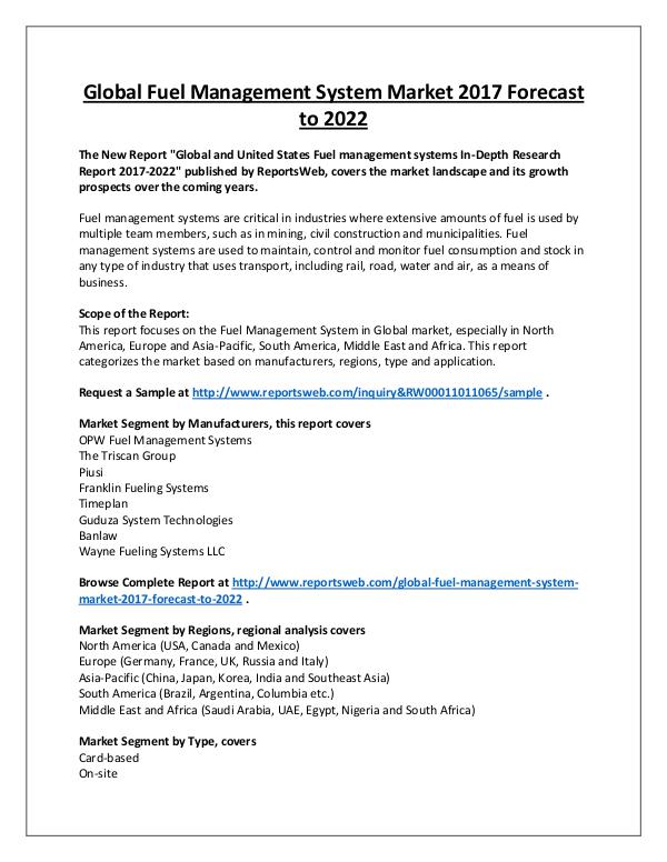 Market Analysis 2017 Global Fuel Management System Market