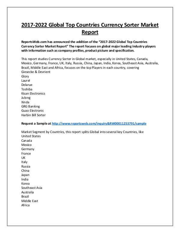 Market Analysis Currency Sorter Market Regional Forecast 2022