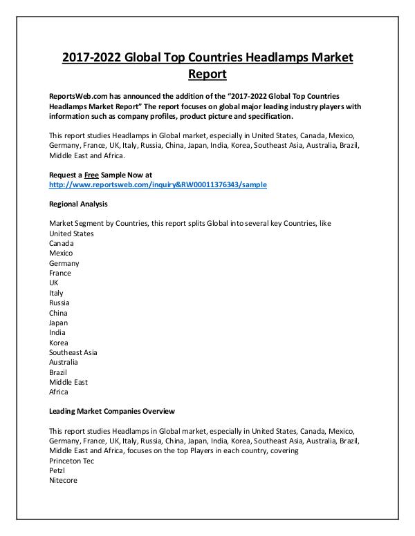 Market Analysis Headlamps Market 2017 New Research Study