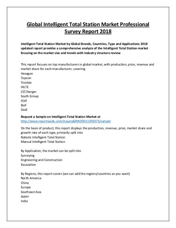 Intelligent Total Station Market 2018 Development