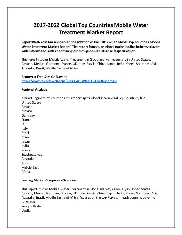 Market Analysis Mobile Water Treatment Market Regional Forecast