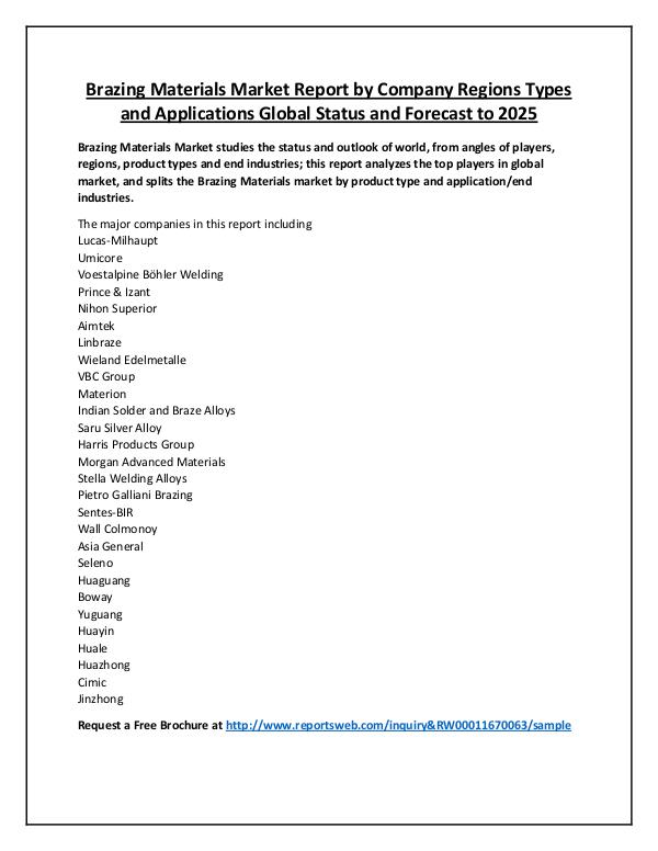 Market Analysis Brazing Materials Market 2018 Emerging Trends