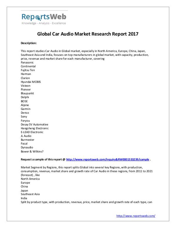 Market Analysis 2017 Study - Global Car Audio Market