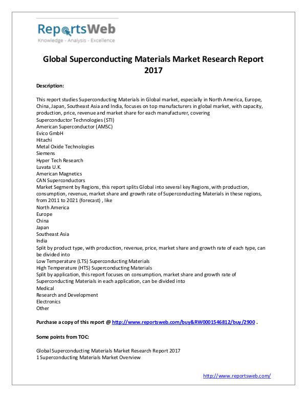 Market Analysis Global Superconducting Materials Industry 2021