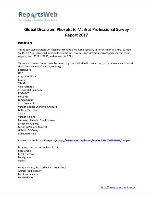 Dicalcium Phosphate Industry Professional Survey