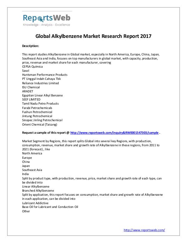 Market Analysis New Study: 2017 Global Alkylbenzene Market