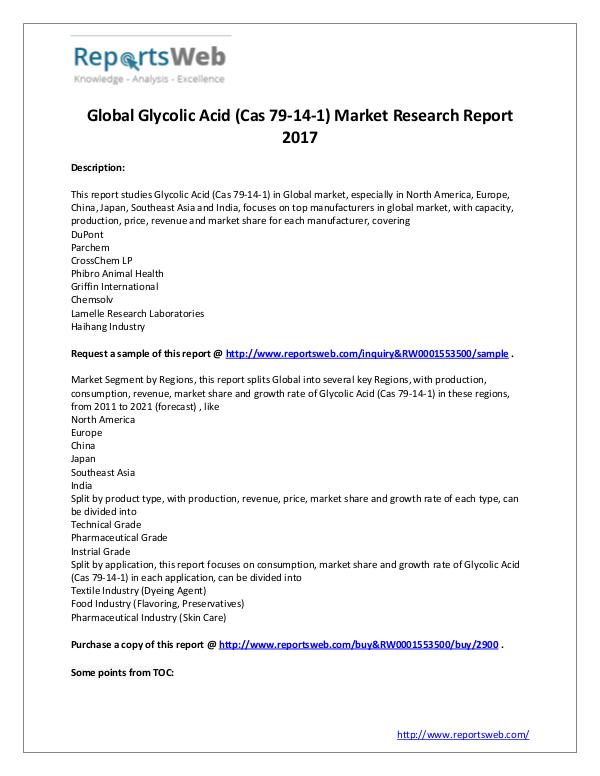 Market Analysis 2017 Global Glycolic Acid (Cas 79-14-1) Industry