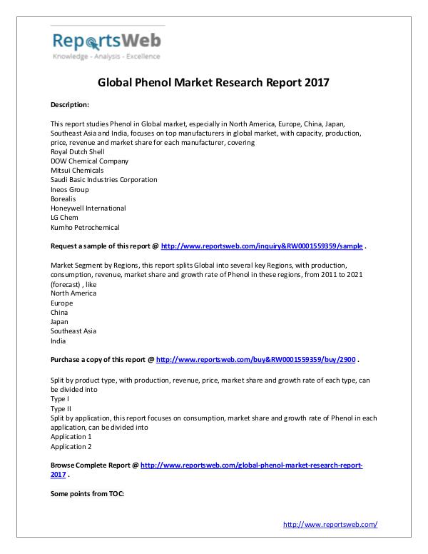 Market Analysis Phenol Market Growth & Development