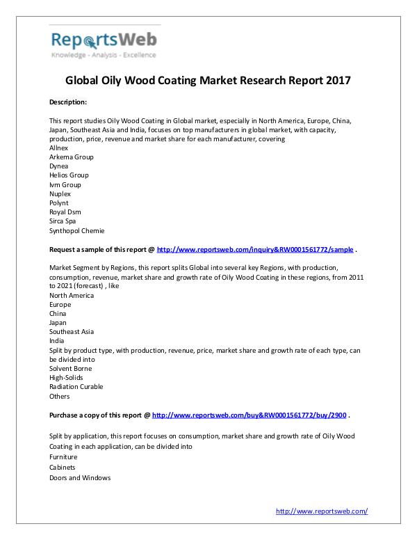 2017 Analysis: Global Oily Wood Coating Industry