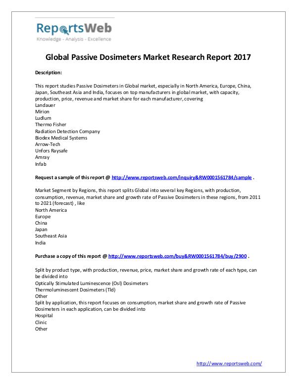 Market Analysis 2017 Study - Global Passive Dosimeters Market