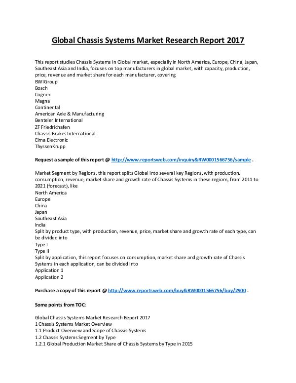 Market Analysis 2017 Chassis Systems Industry Analysis