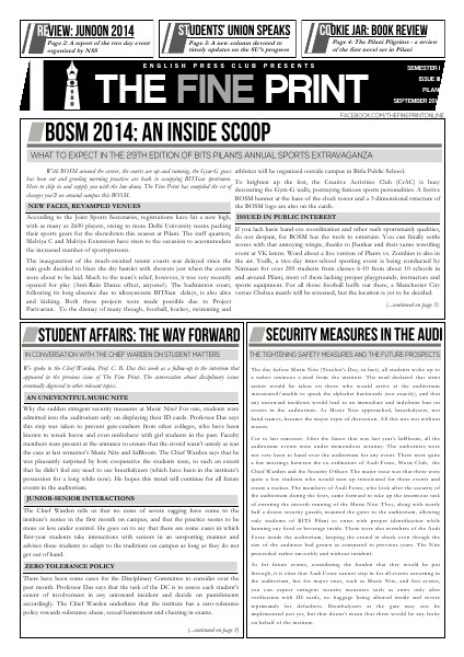 The Fine Print Issue Three, September 2014