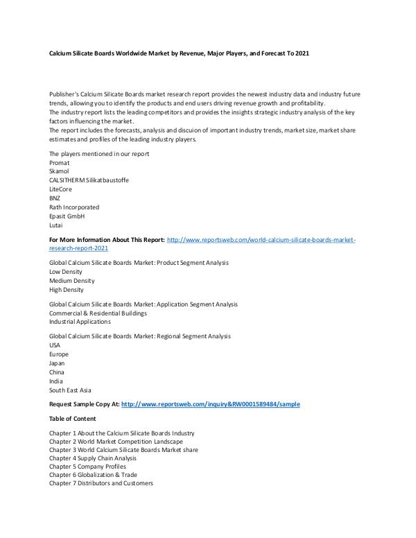 Market Research Update World Calcium Silicate Boards Market Research Repo
