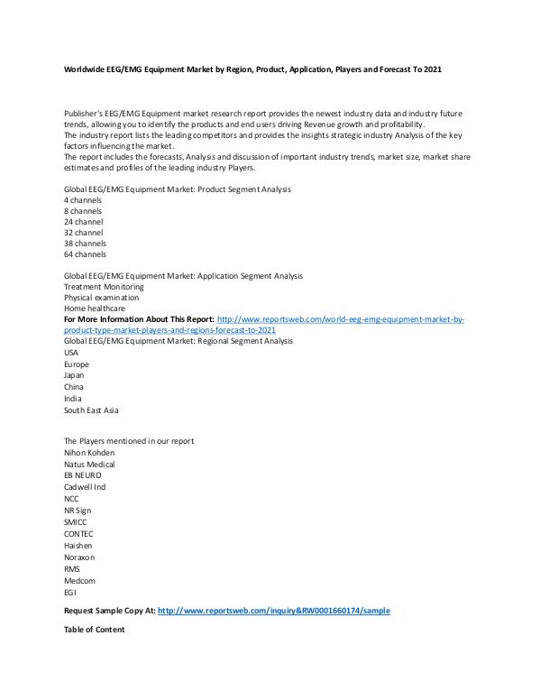 Market Research Update World EEG EMG Equipment Market by Product Type, Ma