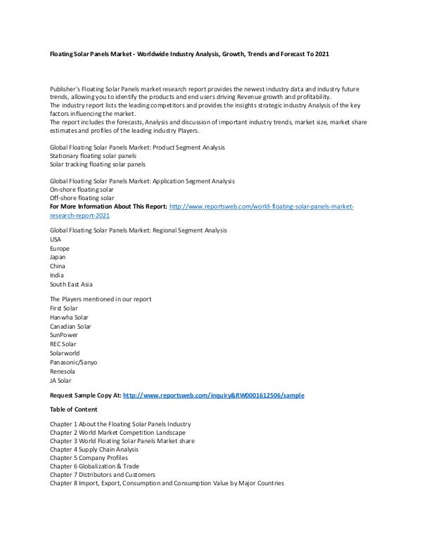 World Floating Solar Panels Market Research Report
