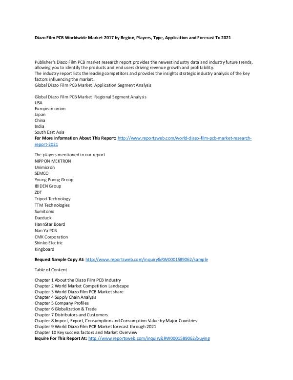 Market Research Update World Diazo Film PCB Market Research Report 2021