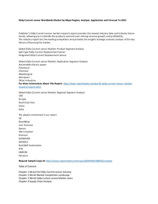 Market Research Update World Eddy-Current sensor Market Research Report 2
