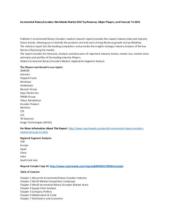 Market Research Update World Incremental Rotary Encoders Market Forecast