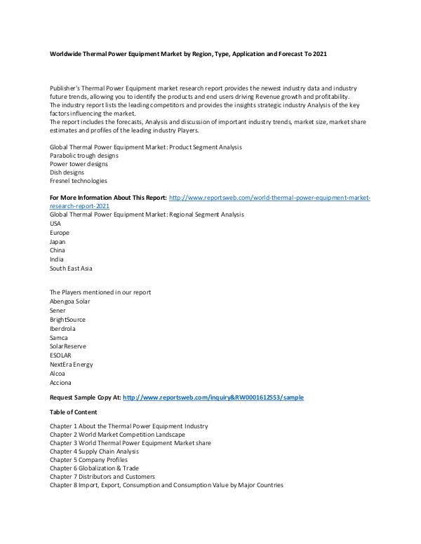 World Thermal Power Equipment Market Research Repo