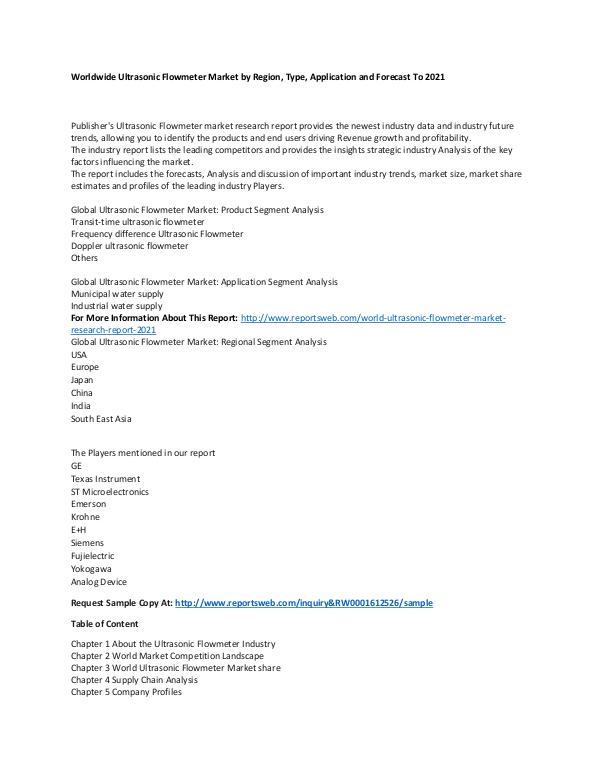 Market Research Update World Ultrasonic Flowmeter Market Research Report