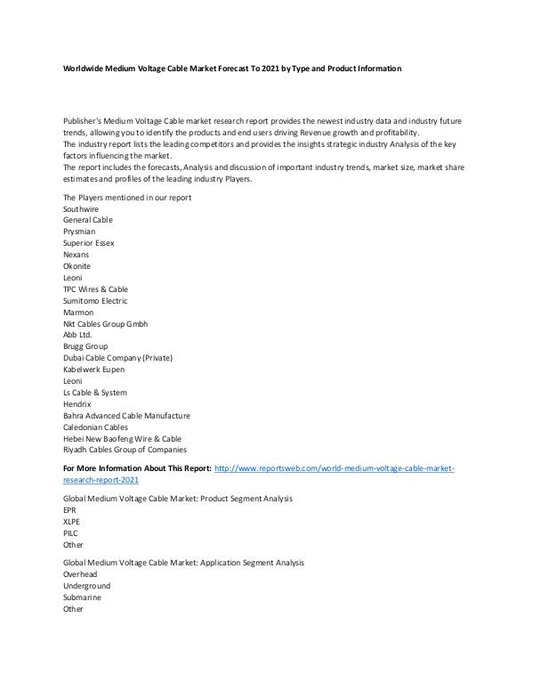 World Medium Voltage Cable Market Research Report