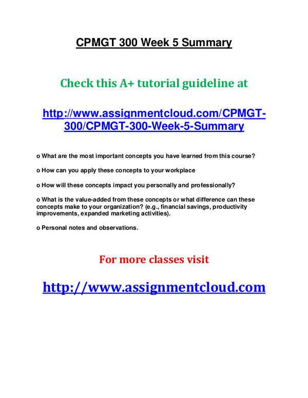 UOP CPMGT 300 Week 5 Summary