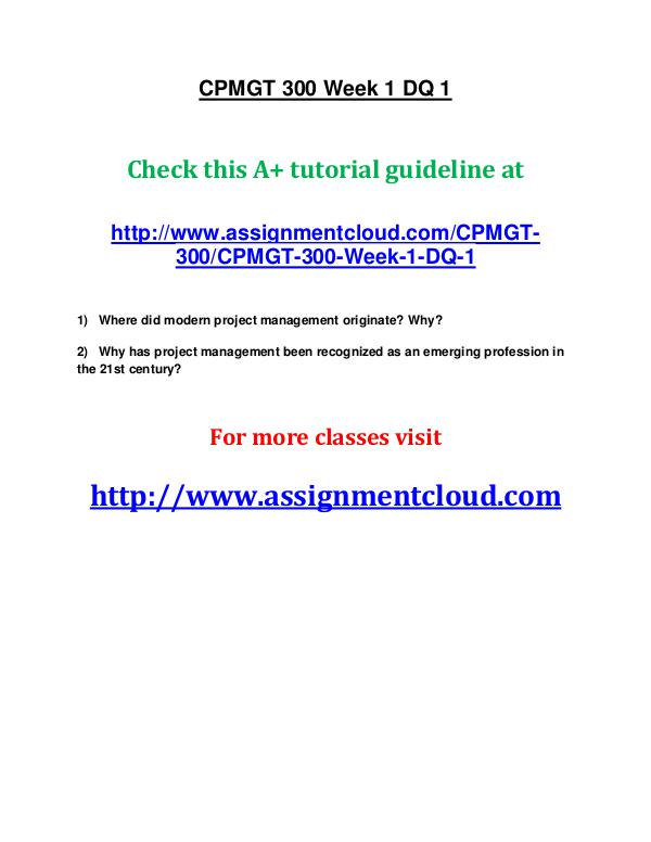 UOP CPMGT 300 Week 1 DQ 1