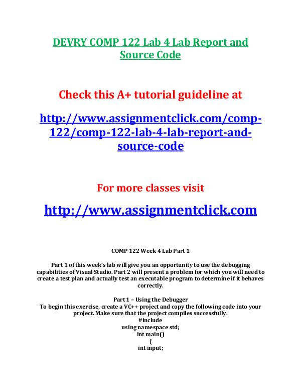 Devry COMP 122 Entire Course DEVRY COMP 122 Lab 6 Lab Report and Source Code