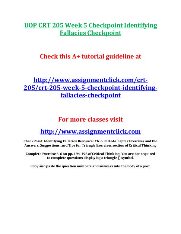 UOP CRT 205 Week 5 Checkpoint Identifying Fallacie