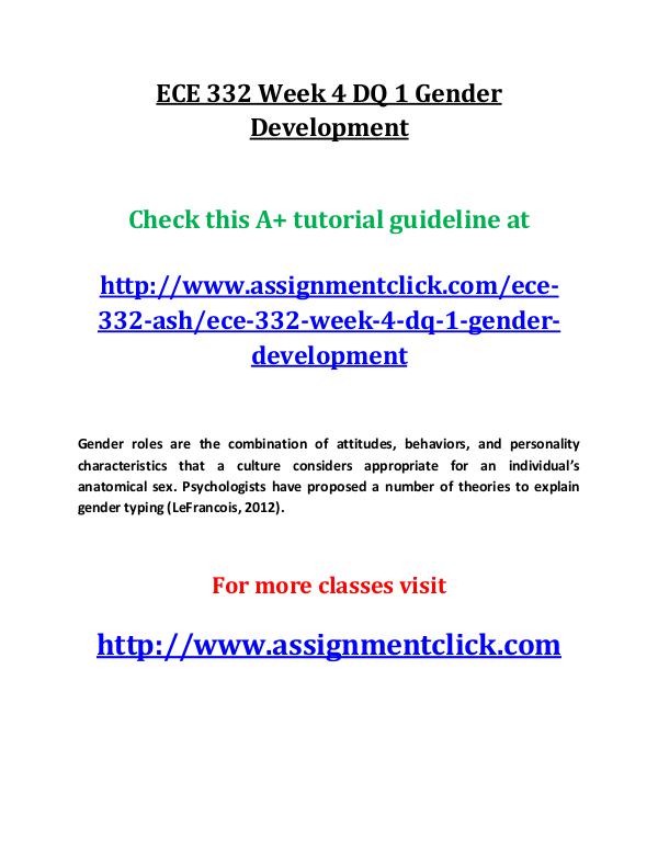 ECE 332 Week 4 DQ 1 Gender Development