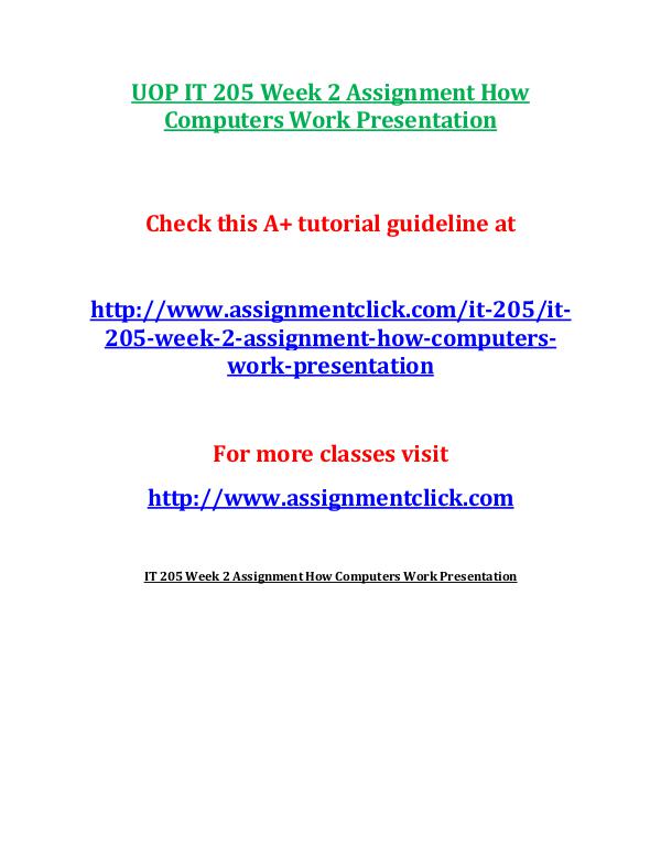 UOP IT 205 Week 2 Assignment How Computers Work Pr