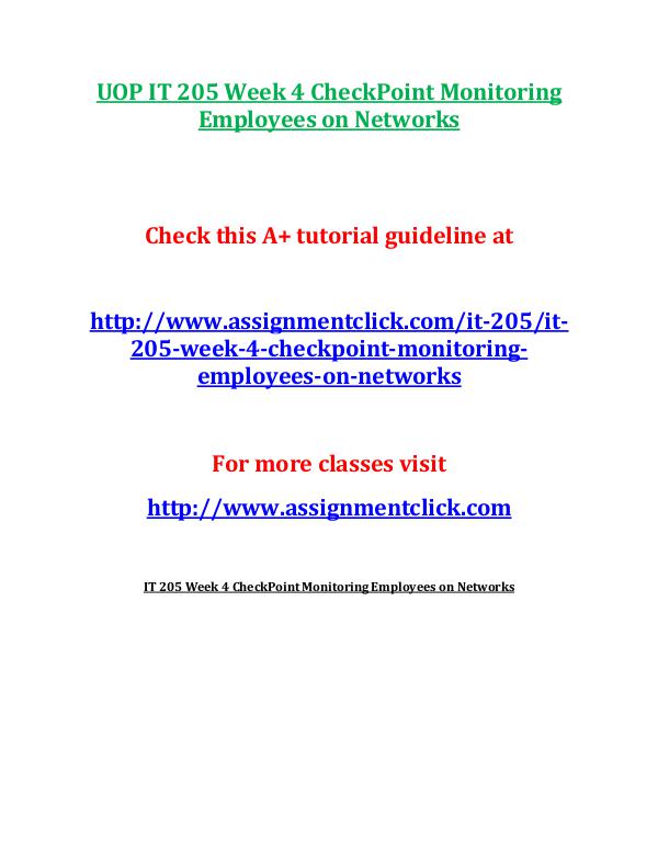 UOP IT 205 Week 4 CheckPoint Monitoring Employees