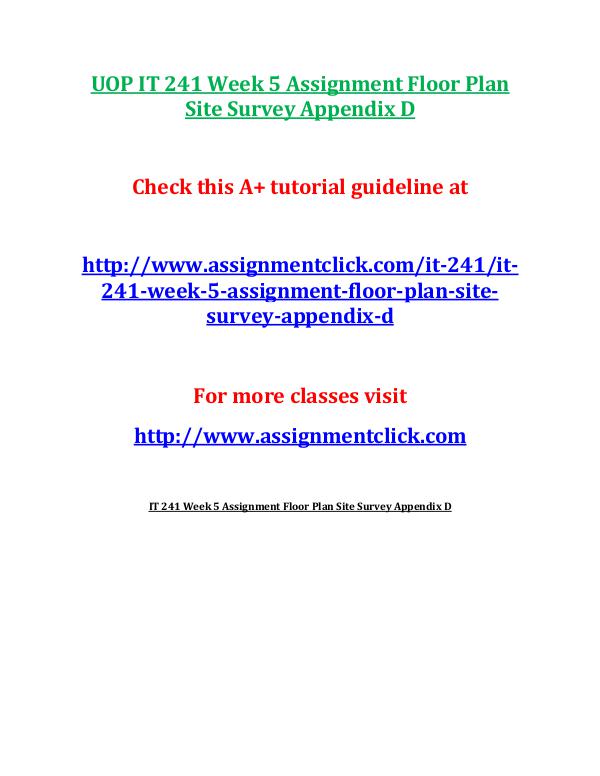 UOP IT 241 Week 5 Assignment Floor Plan Site Surve