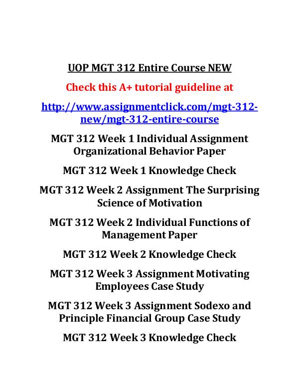 UOP MGT 312 Entire Course NEW UOP MGT 312 Entire Course NEW