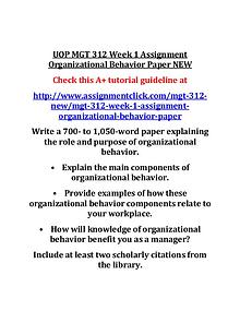 UOP MGT 312 Entire Course NEW