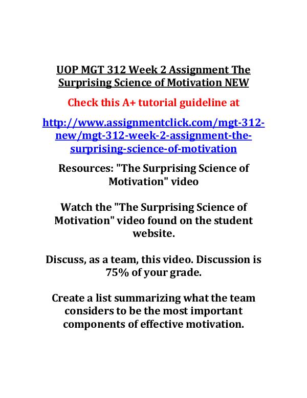 UOP MGT 312 Week 2 Assignment The Surprising Scien