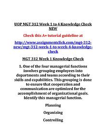 UOP MGT 312 Entire Course NEW