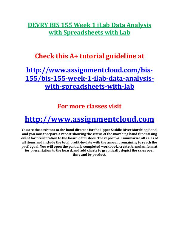 DEVRY BIS 155 Week 1 iLab Data Analysis with Sprea