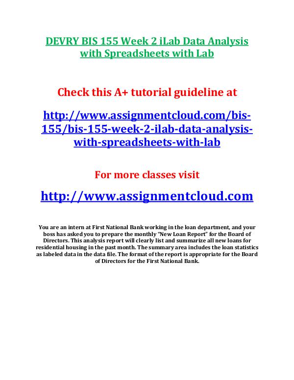 DEVRY BIS 155 Week 2 iLab Data Analysis with Sprea