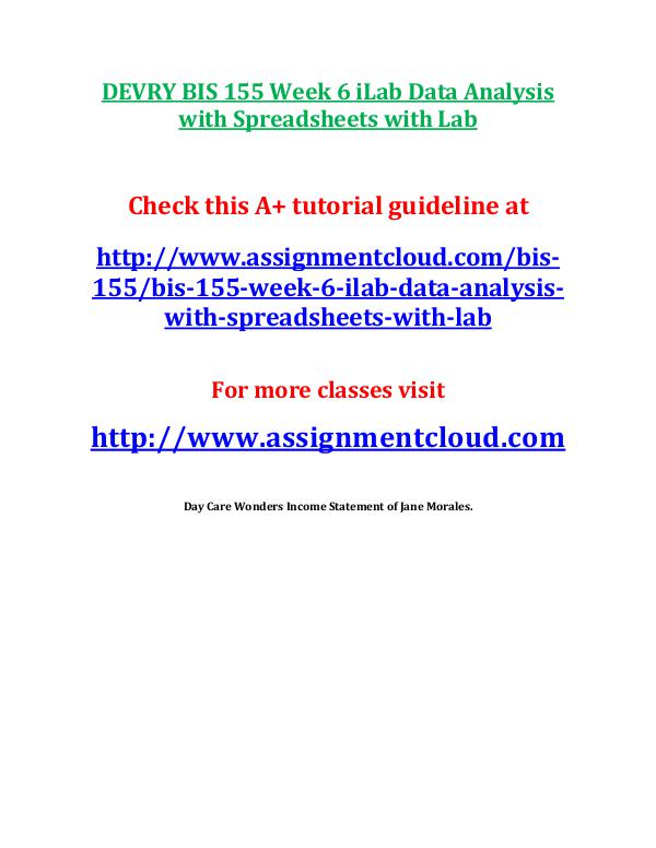 DEVRY BIS 155 Week 6 iLab Data Analysis with Sprea