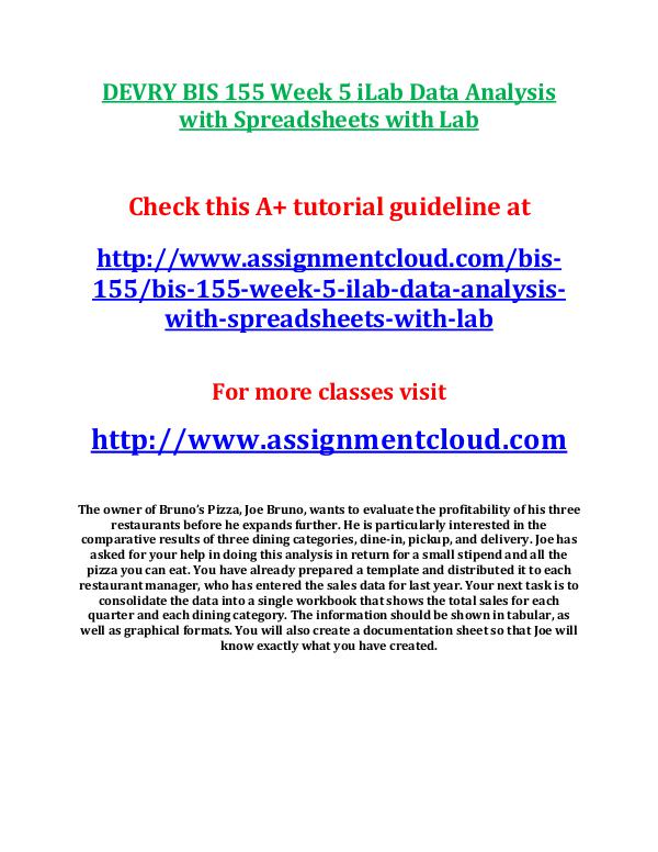 DEVRY BIS 155 Week 5 iLab Data Analysis with Sprea