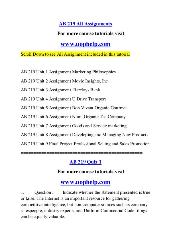 AB 219 Endless Education /uophelp.com AB 219 Endless Education /uophelp.com