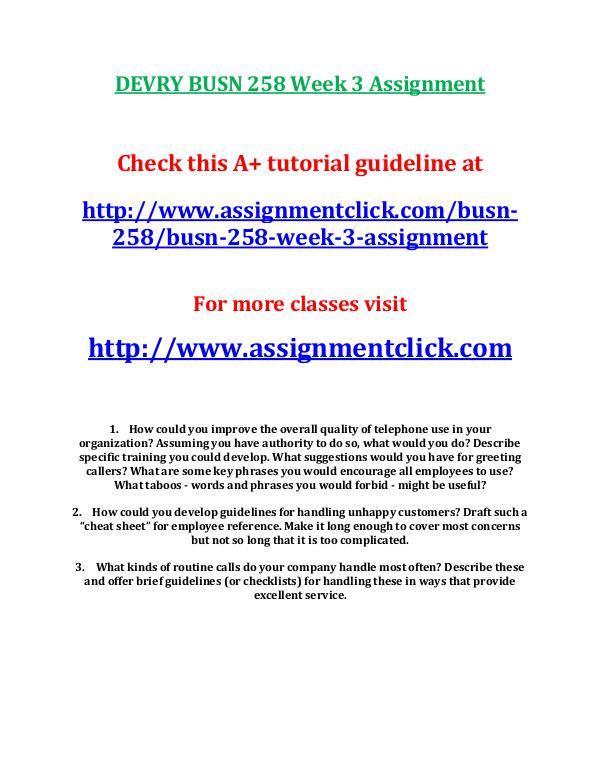 Devry BUSN 258 entire course DEVRY BUSN 258 Week 3 Assignment