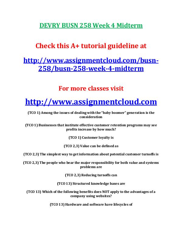 DEVRY BUSN 258 Week 4 Midterm