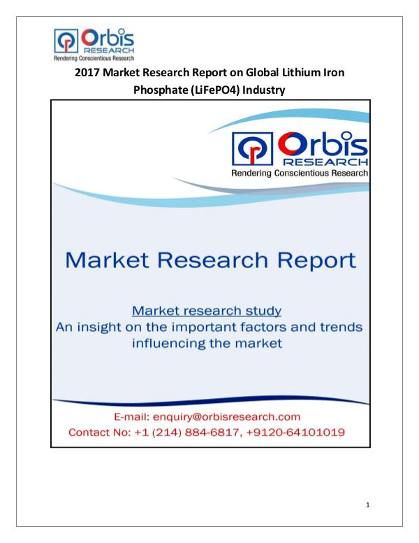 New Study: Global Lithium Iron Phosphate (LiFePO4) Market Trend & For Global Lithium Iron Phosphate (LiFePO4) Industry