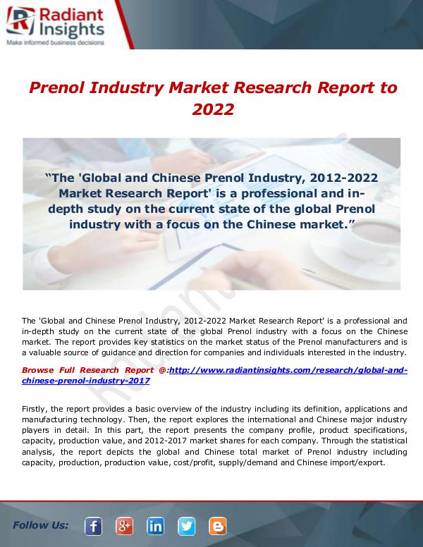 Prenol Industry Market Research Report to 2022