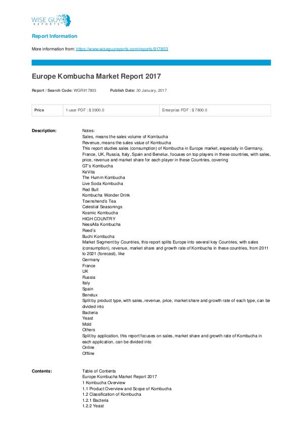 Europe Kombucha Market Report 2017 Kombucha Market