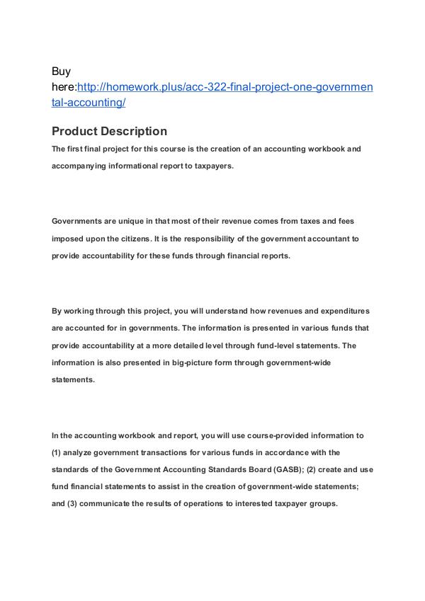 ACC 322 Final Project One: Governmental Accounting SNHU
