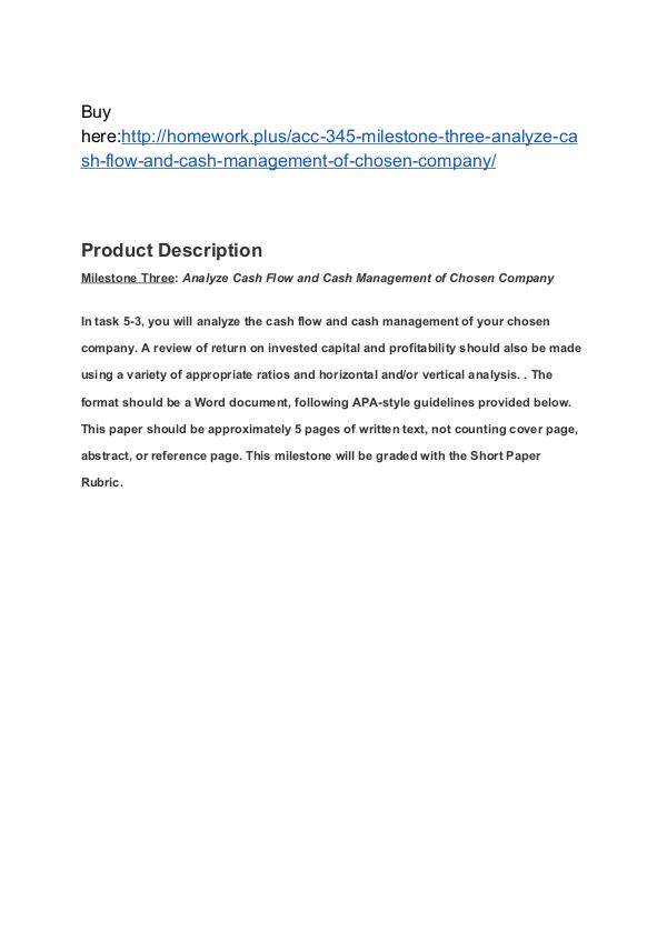 ACC 345 Milestone Three Analyze Cash Flow and Cash Management of Chos SNHU