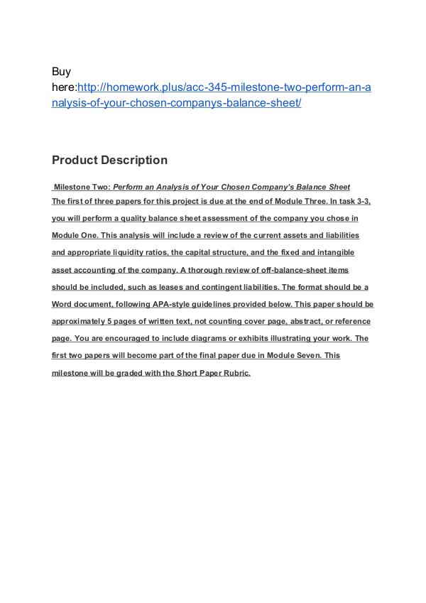 ACC 345 Milestone Two Perform an Analysis of Your Chosen Company’s Ba SNHU